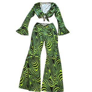 Vintage Y2K | Leg Avenue | Disco Swirl Print | Two Piece | Bell Bottom Costume